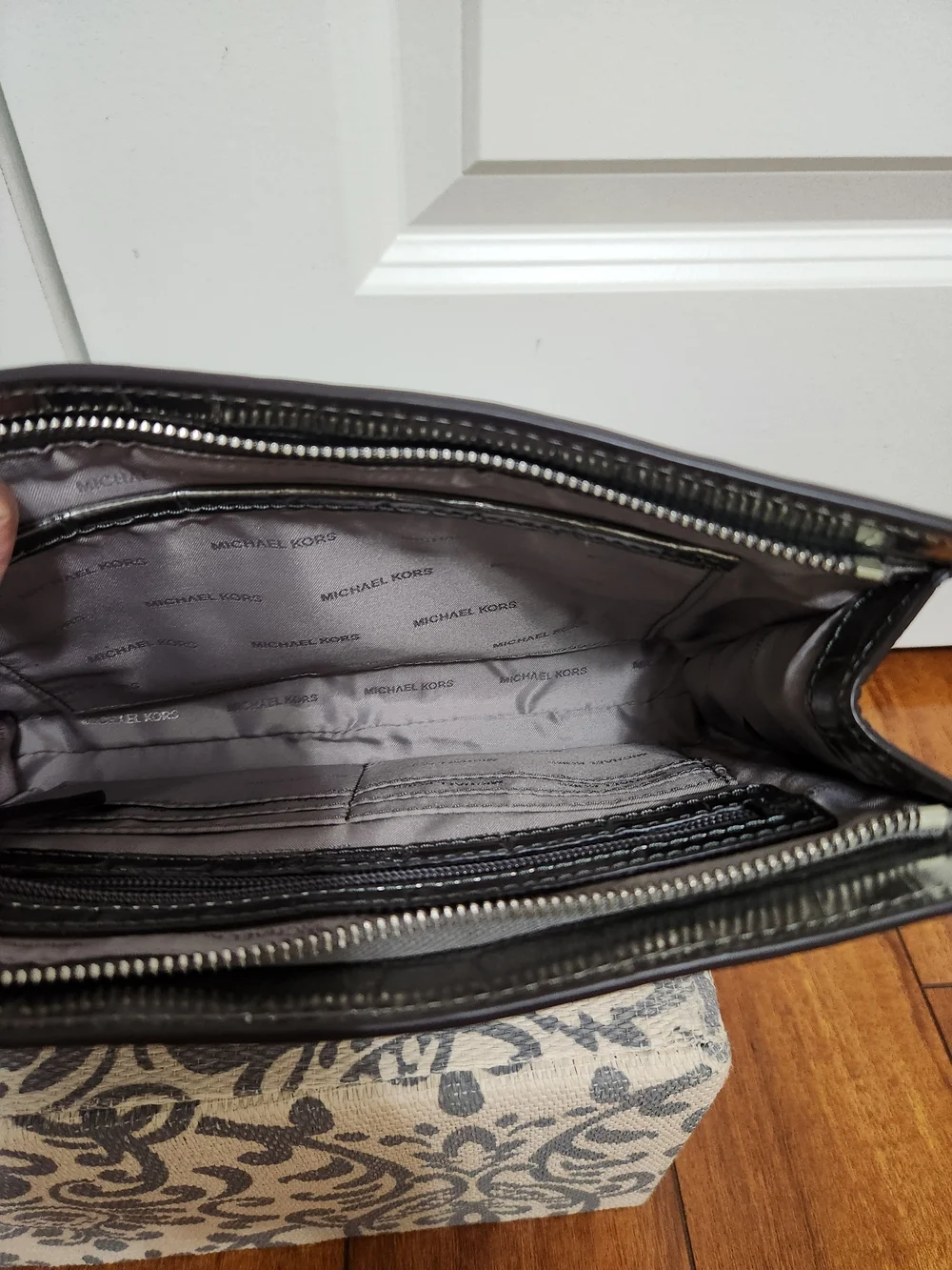 Michael Kors  Silver Metallic Crocodile Embossed Leather Crossbody Bag
